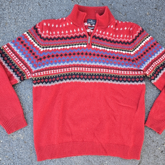 Blue Harbour Mens L Lambswool Jumper Quarter Zip Sweater Striped Knit - Picture 1 of 3